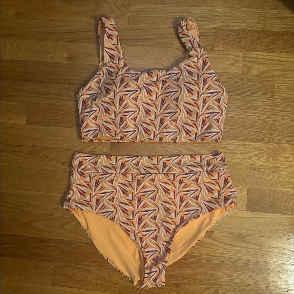 Orange patterned 2 piece Senita bathing suit, size large